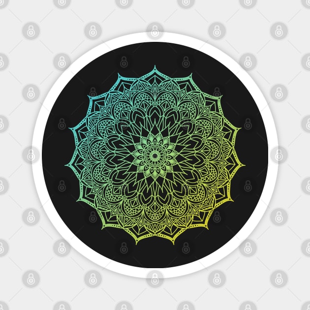 Mandala in blue and yellow Magnet by Chigurena